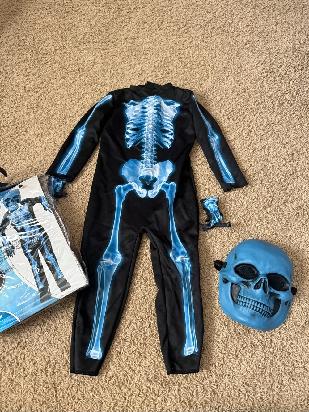 Blue X-Ray Skeleton Kids Costume with Mask/gloves